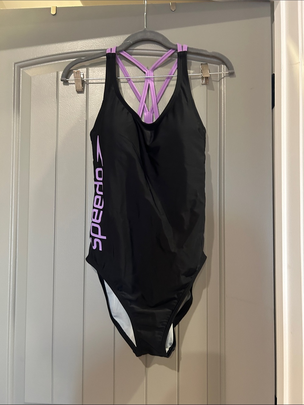 Speedo Black One-Piece Swimsuit with Lilac Straps